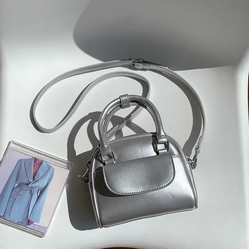 Korean Niche Vintage Boston Bag Mini Portable Smalll Square Bag Solid All-match Casual Commuter Purseslarge Capacity PU Pouch