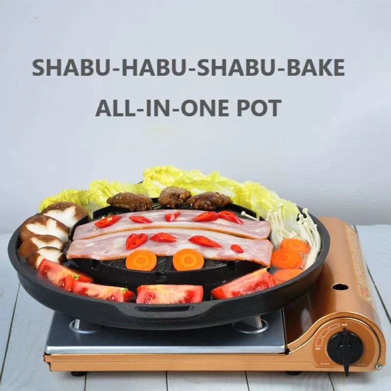 Korean Round BBQ Grill Pans Hotpot Shabu One Pot Smokeless  Barbecue Grill Hotpot Non Stick Aluminum Kitchen Cooking Tools