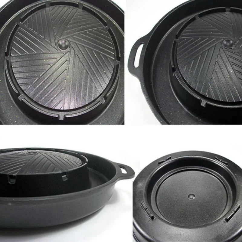 Korean Round BBQ Grill Pans Hotpot Shabu One Pot Smokeless  Barbecue Grill Hotpot Non Stick Aluminum Kitchen Cooking Tools