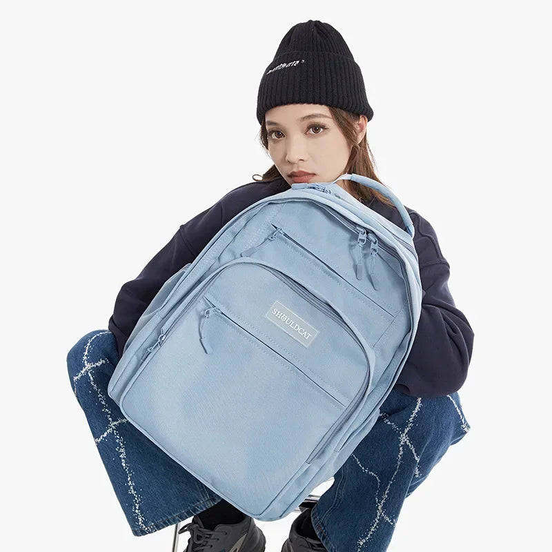 Korean Simple Fashion Backpack Men and Women Travel Solid Color Polyester Waterproof Student Schoolbag Laptop Bag High Quality