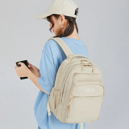 Korean Simple Fashion Backpack Men and Women Travel Solid Color Polyester Waterproof Student Schoolbag Laptop Bag High Quality