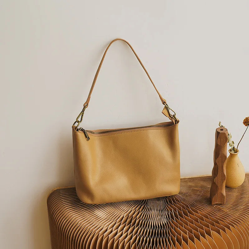 Korean Simple Fashion Cowhide Handbags Large Capacity Solid Commuter Shoulder Bags All-match Purse 2024 New Luxury Bolsas Mujer
