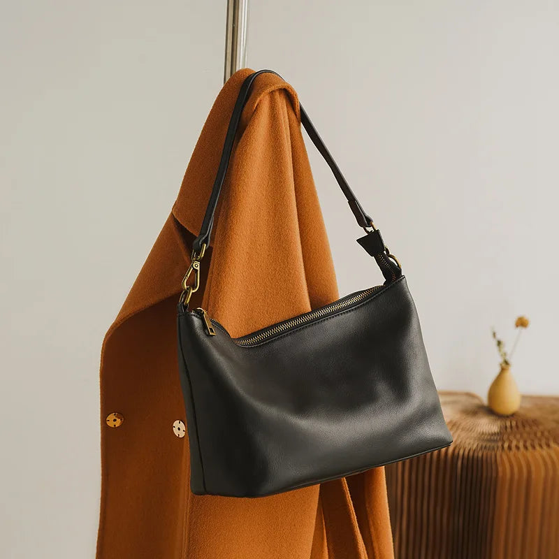 Korean Simple Fashion Cowhide Handbags Large Capacity Solid Commuter Shoulder Bags All-match Purse 2024 New Luxury Bolsas Mujer