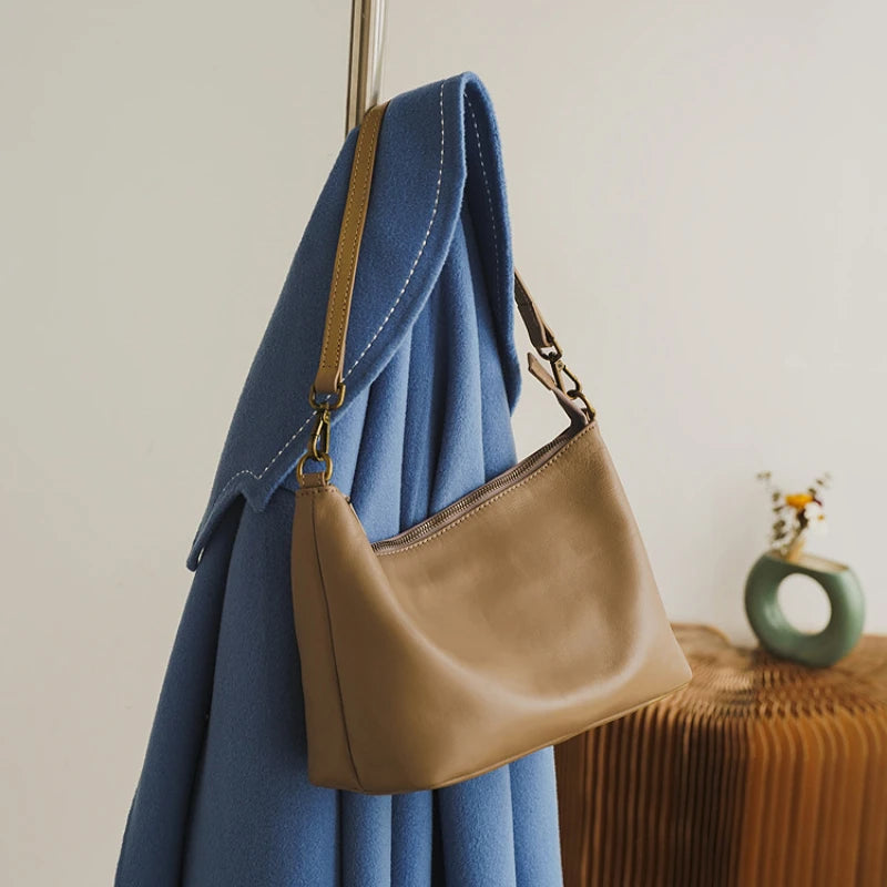 Korean Simple Fashion Cowhide Handbags Large Capacity Solid Commuter Shoulder Bags All-match Purse 2024 New Luxury Bolsas Mujer