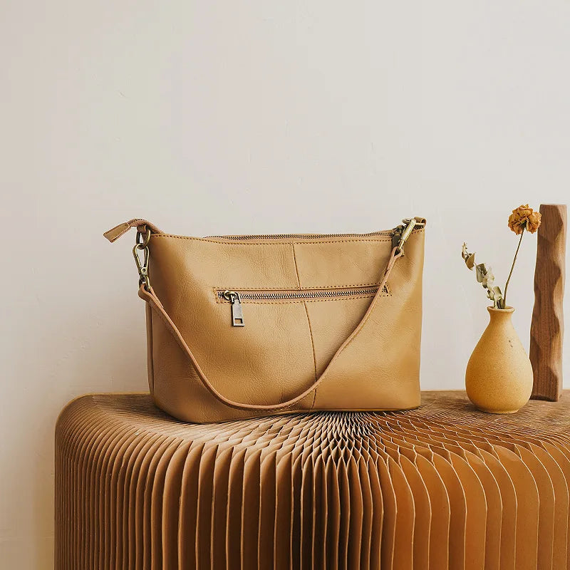 Korean Simple Fashion Cowhide Handbags Large Capacity Solid Commuter Shoulder Bags All-match Purse 2024 New Luxury Bolsas Mujer
