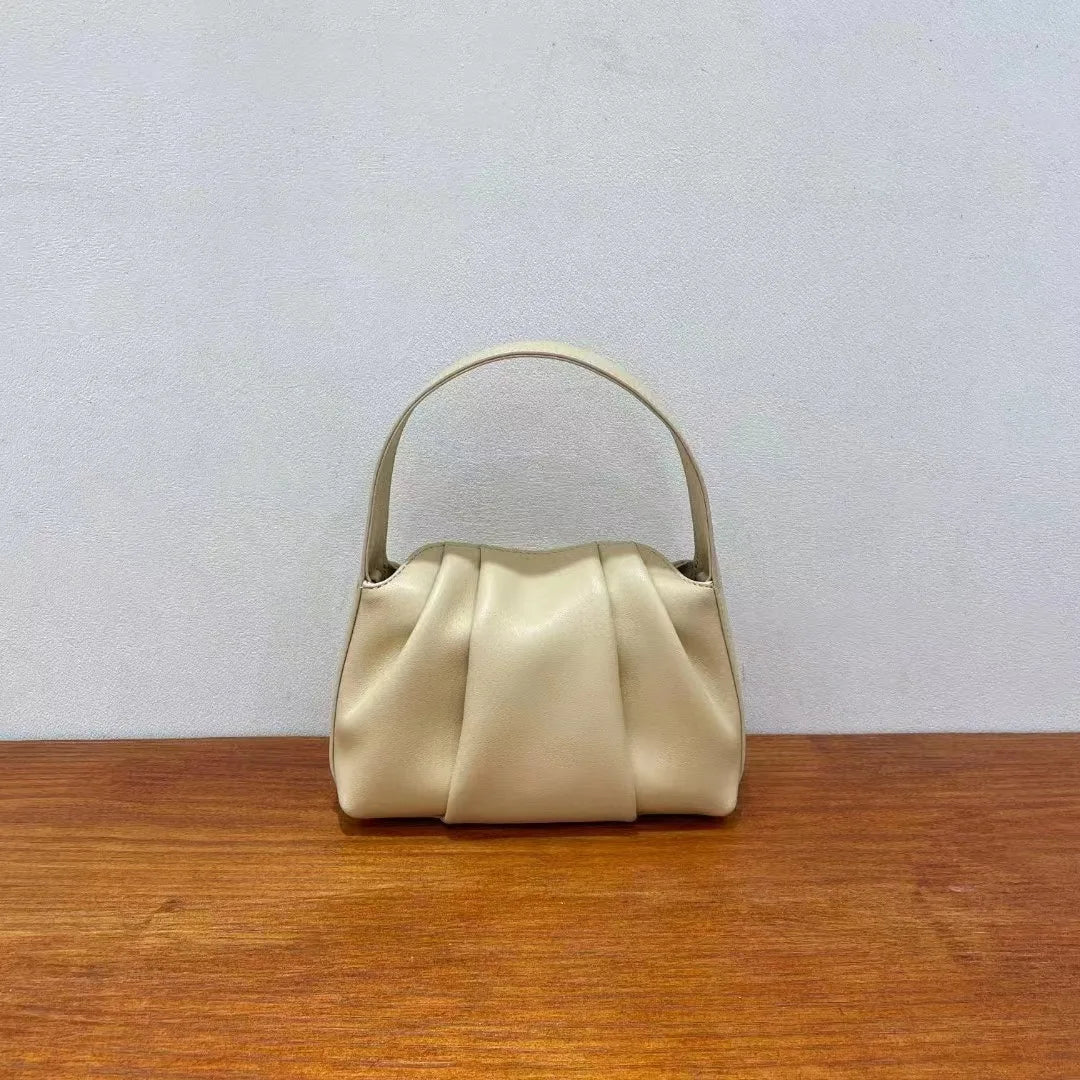Korean Solid Niche Pleated Cloud Bag Spring Summer 2024 New Large Capacity Handbags Female Luxury Genuine Leather Bolsas Mujer