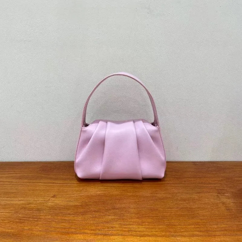 Korean Solid Niche Pleated Cloud Bag Spring Summer 2024 New Large Capacity Handbags Female Luxury Genuine Leather Bolsas Mujer