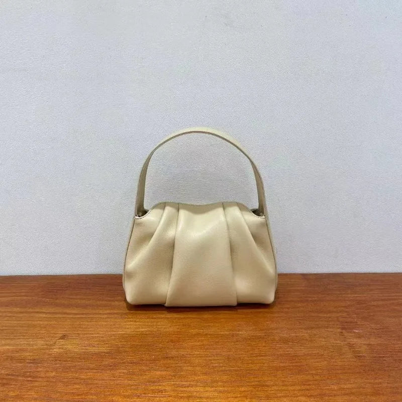 Korean Solid Niche Pleated Cloud Bag Spring Summer 2024 New Large Capacity Handbags Female Luxury Genuine Leather Bolsas Mujer