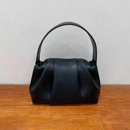 Korean Solid Niche Pleated Cloud Bag Spring Summer 2024 New Large Capacity Handbags Female Luxury Genuine Leather Bolsas Mujer