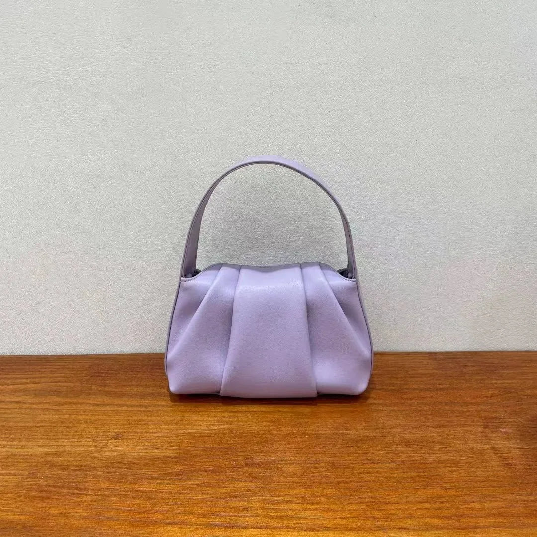 Korean Solid Niche Pleated Cloud Bag Spring Summer 2024 New Large Capacity Handbags Female Luxury Genuine Leather Bolsas Mujer