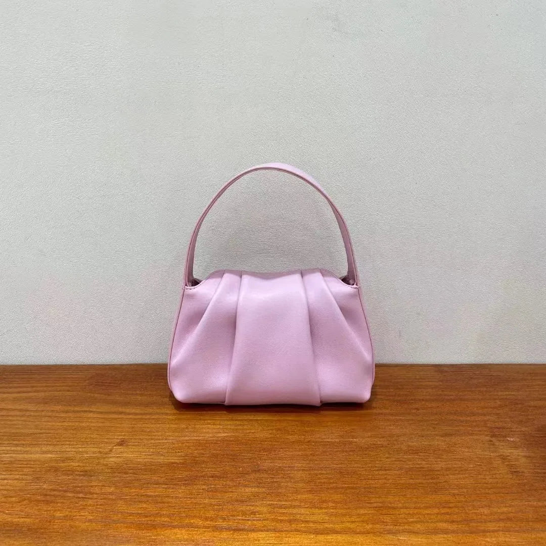 Korean Solid Niche Pleated Cloud Bag Spring Summer 2024 New Large Capacity Handbags Female Luxury Genuine Leather Bolsas Mujer