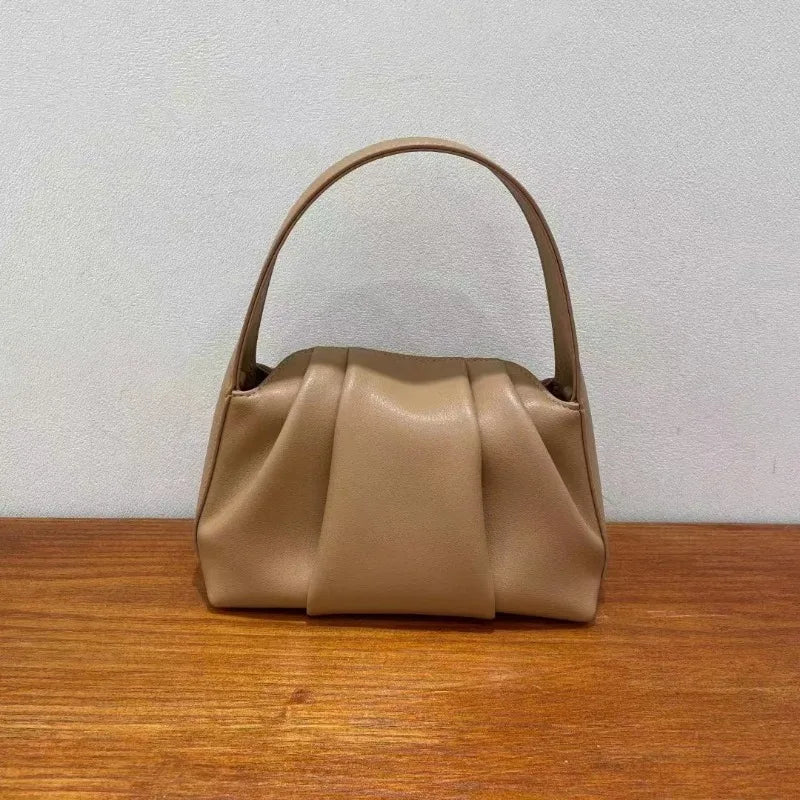 Korean Solid Niche Pleated Cloud Bag Spring Summer 2024 New Large Capacity Handbags Female Luxury Genuine Leather Bolsas Mujer