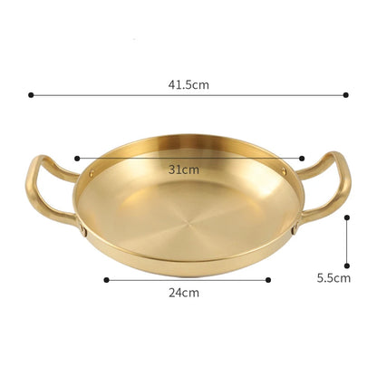Korean Stainless Steel Shallow Saucepan with Double Ear Seafood Cooking Dry Pots Paella Frying Pan Kitchen Cookware Utensils