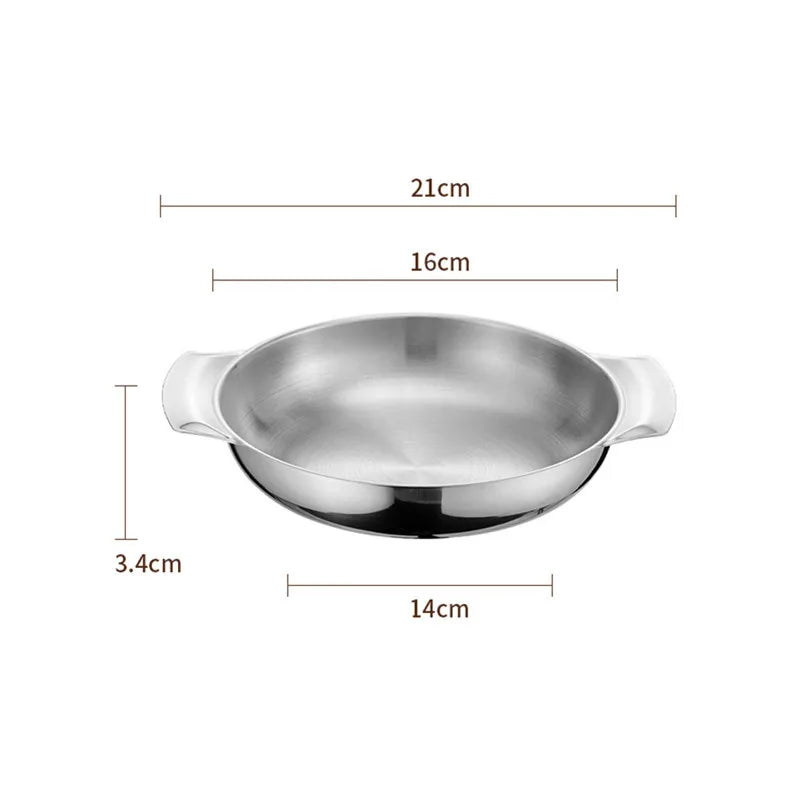 Korean Stainless Steel Shallow Saucepan with Double Ear Seafood Cooking Dry Pots Paella Frying Pan Kitchen Cookware Utensils