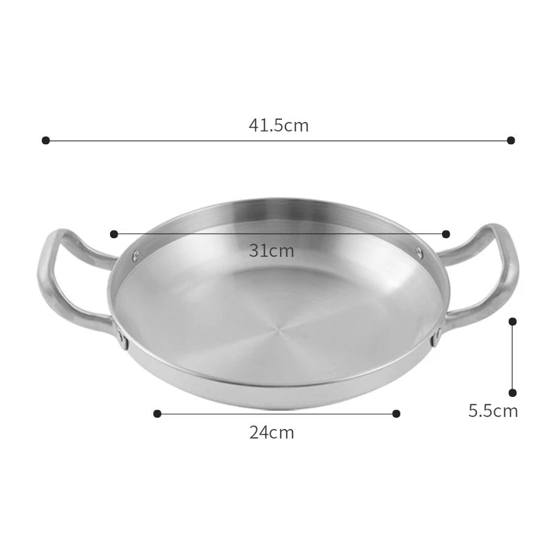 Korean Stainless Steel Shallow Saucepan with Double Ear Seafood Cooking Dry Pots Paella Frying Pan Kitchen Cookware Utensils