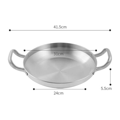 Korean Stainless Steel Shallow Saucepan with Double Ear Seafood Cooking Dry Pots Paella Frying Pan Kitchen Cookware Utensils