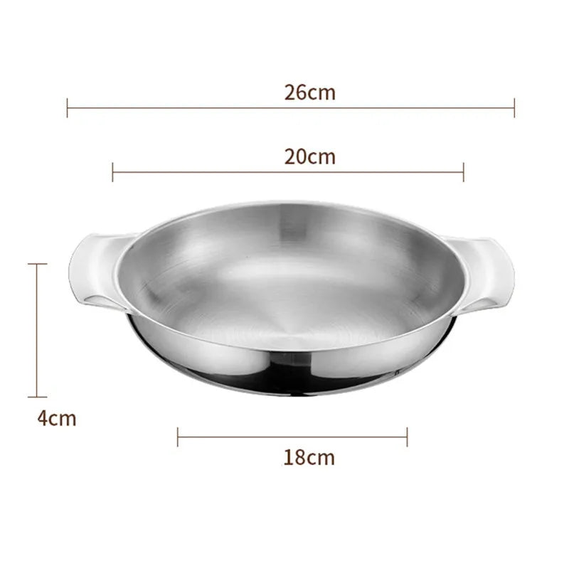 Korean Stainless Steel Shallow Saucepan with Double Ear Seafood Cooking Dry Pots Paella Frying Pan Kitchen Cookware Utensils