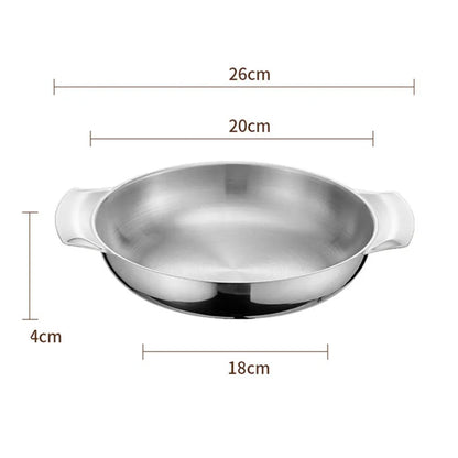 Korean Stainless Steel Shallow Saucepan with Double Ear Seafood Cooking Dry Pots Paella Frying Pan Kitchen Cookware Utensils