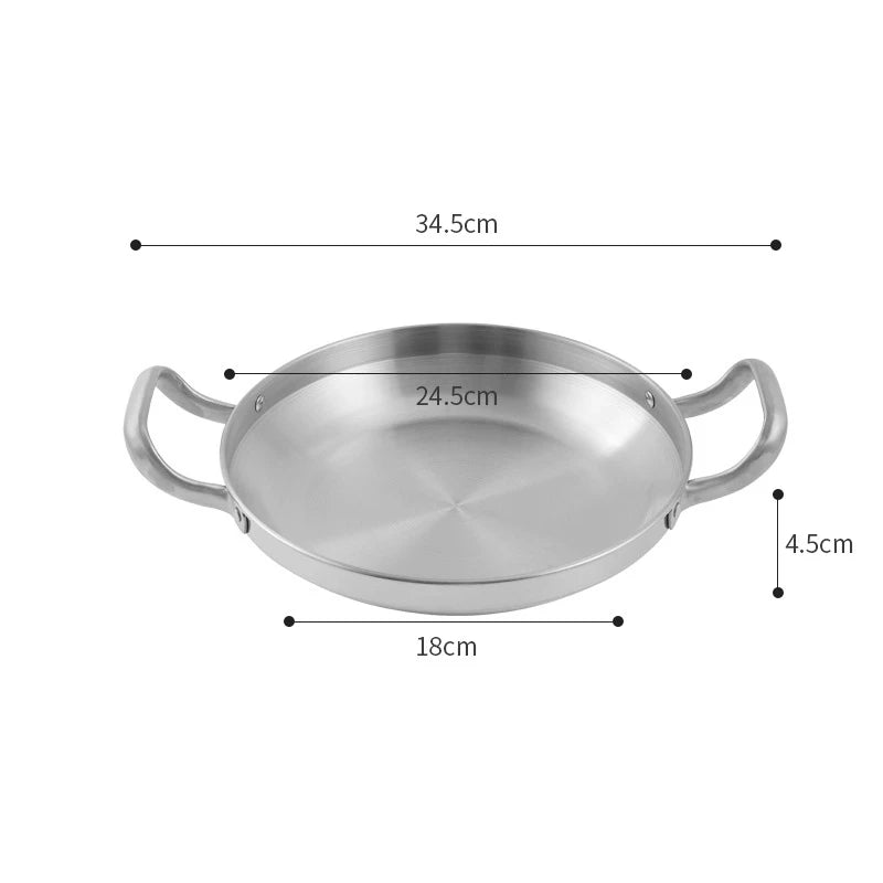 Korean Stainless Steel Shallow Saucepan with Double Ear Seafood Cooking Dry Pots Paella Frying Pan Kitchen Cookware Utensils