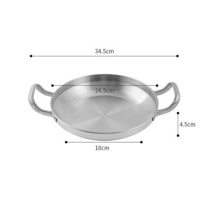 Korean Stainless Steel Shallow Saucepan with Double Ear Seafood Cooking Dry Pots Paella Frying Pan Kitchen Cookware Utensils