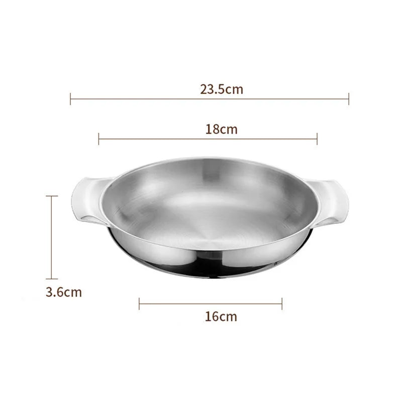 Korean Stainless Steel Shallow Saucepan with Double Ear Seafood Cooking Dry Pots Paella Frying Pan Kitchen Cookware Utensils