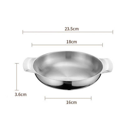 Korean Stainless Steel Shallow Saucepan with Double Ear Seafood Cooking Dry Pots Paella Frying Pan Kitchen Cookware Utensils