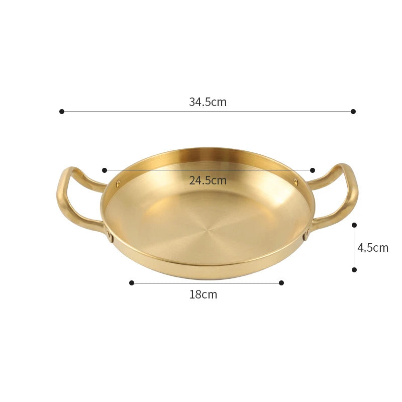 Korean Stainless Steel Shallow Saucepan with Double Ear Seafood Cooking Dry Pots Paella Frying Pan Kitchen Cookware Utensils