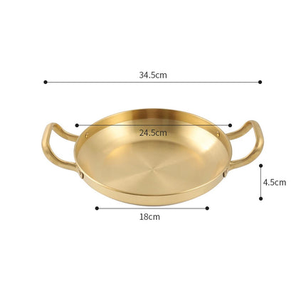 Korean Stainless Steel Shallow Saucepan with Double Ear Seafood Cooking Dry Pots Paella Frying Pan Kitchen Cookware Utensils