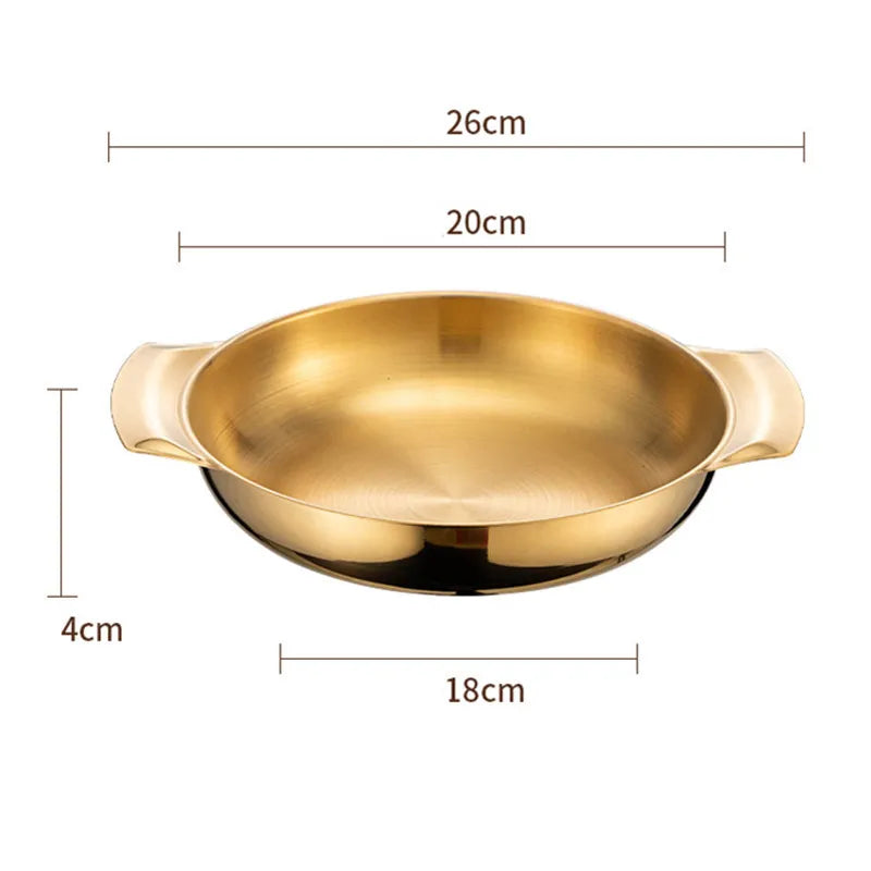 Korean Stainless Steel Shallow Saucepan with Double Ear Seafood Cooking Dry Pots Paella Frying Pan Kitchen Cookware Utensils