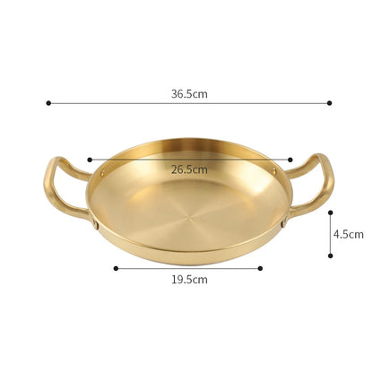Korean Stainless Steel Shallow Saucepan with Double Ear Seafood Cooking Dry Pots Paella Frying Pan Kitchen Cookware Utensils
