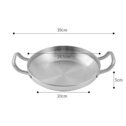 Korean Stainless Steel Shallow Saucepan with Double Ear Seafood Cooking Dry Pots Paella Frying Pan Kitchen Cookware Utensils