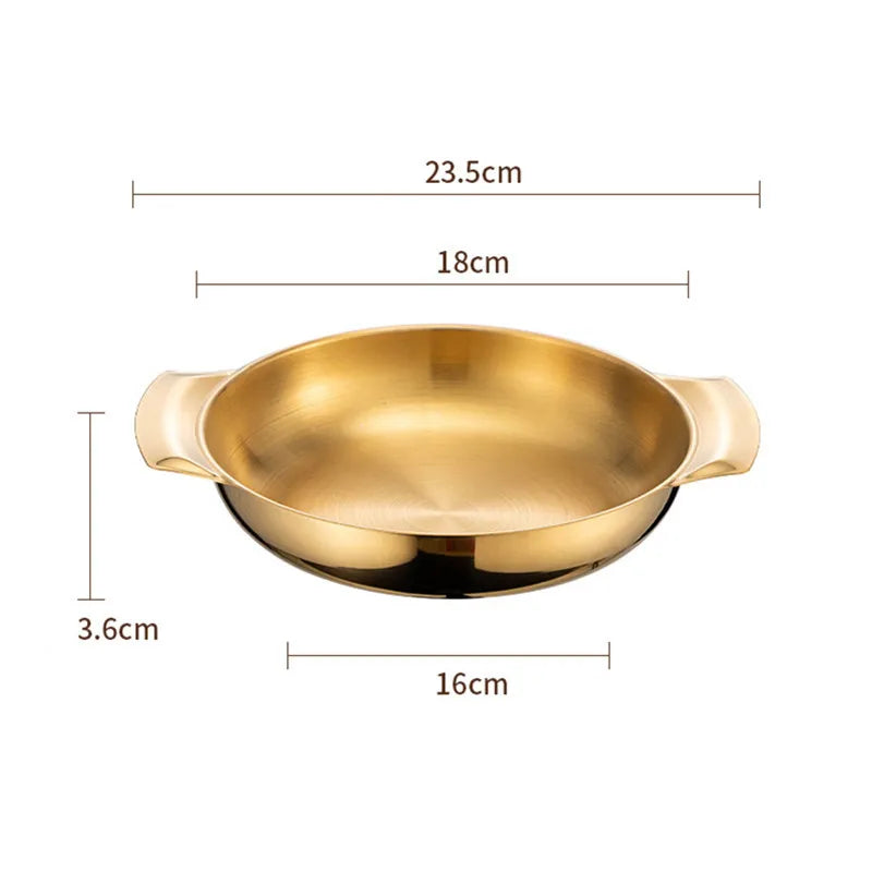 Korean Stainless Steel Shallow Saucepan with Double Ear Seafood Cooking Dry Pots Paella Frying Pan Kitchen Cookware Utensils