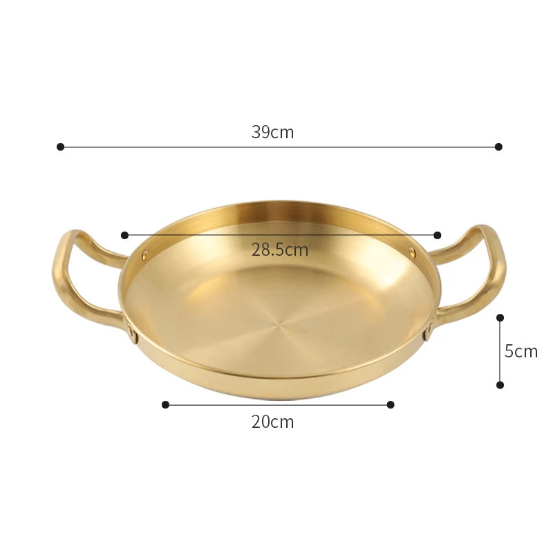 Korean Stainless Steel Shallow Saucepan with Double Ear Seafood Cooking Dry Pots Paella Frying Pan Kitchen Cookware Utensils