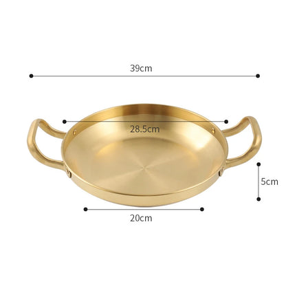 Korean Stainless Steel Shallow Saucepan with Double Ear Seafood Cooking Dry Pots Paella Frying Pan Kitchen Cookware Utensils