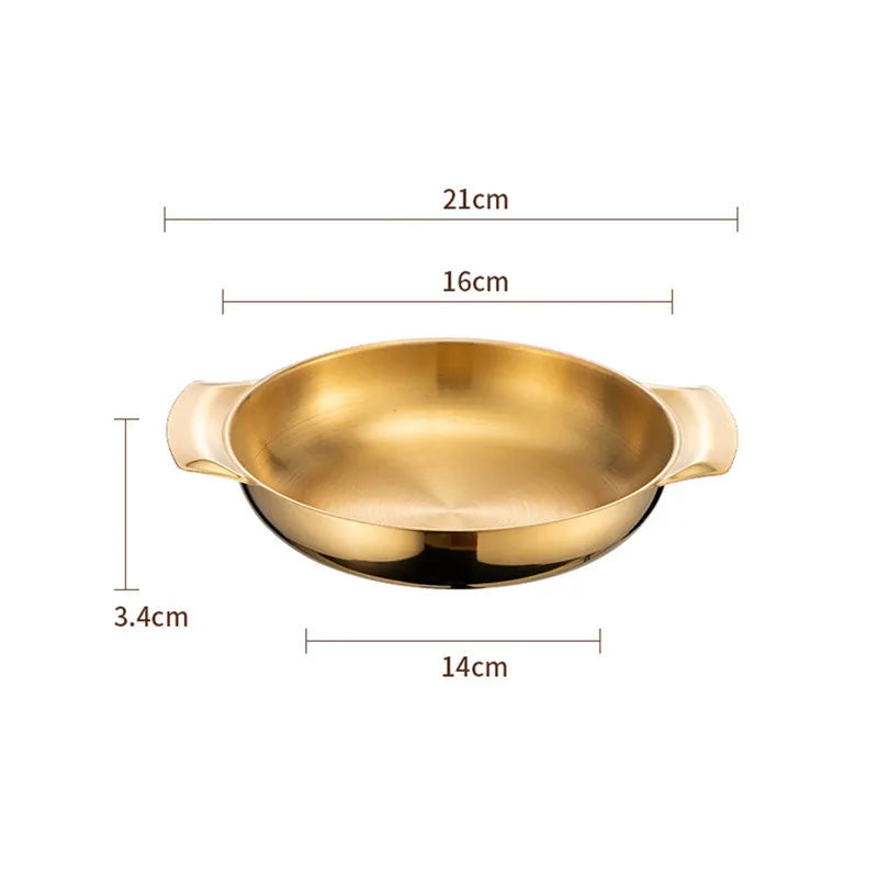 Korean Stainless Steel Shallow Saucepan with Double Ear Seafood Cooking Dry Pots Paella Frying Pan Kitchen Cookware Utensils