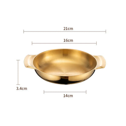 Korean Stainless Steel Shallow Saucepan with Double Ear Seafood Cooking Dry Pots Paella Frying Pan Kitchen Cookware Utensils