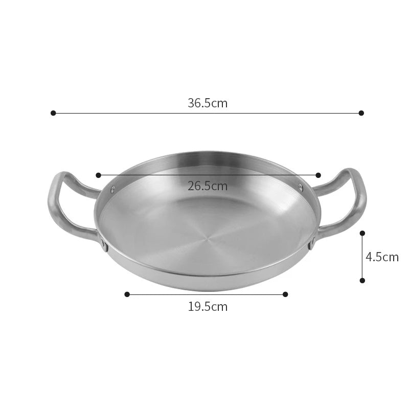 Korean Stainless Steel Shallow Saucepan with Double Ear Seafood Cooking Dry Pots Paella Frying Pan Kitchen Cookware Utensils