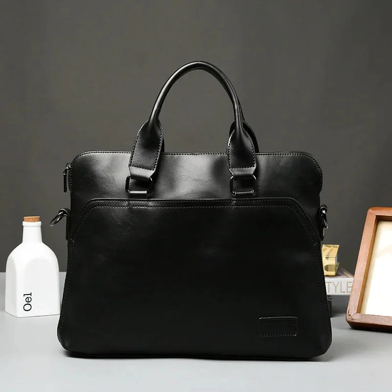 Korean Style Business Men's Briefcase Crazy Horse Leather Handbag Portable Laptop Casual Shoulder Crossbody Bag For Male