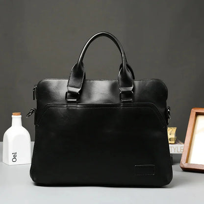Korean Style Business Men's Briefcase Crazy Horse Leather Handbag Portable Laptop Casual Shoulder Crossbody Bag For Male