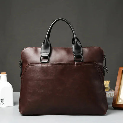 Korean Style Business Men's Briefcase Crazy Horse Leather Handbag Portable Laptop Casual Shoulder Crossbody Bag For Male