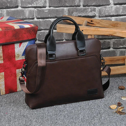 Korean Style Business Men's Briefcase Crazy Horse Leather Handbag Portable Laptop Casual Shoulder Crossbody Bag For Male