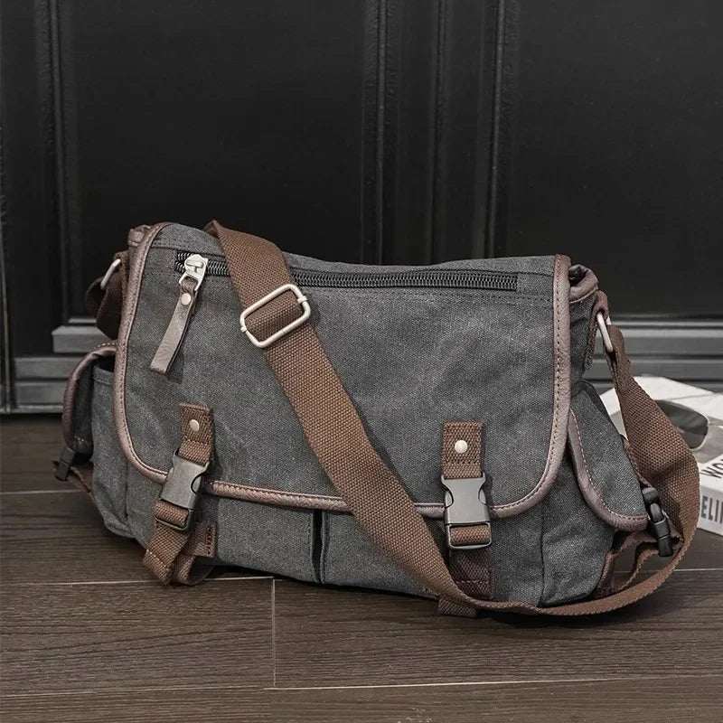 Korean Style Canvas Men's Shoulder Casual Messenger Large Capacity Student Crossbody Bag Fashion Male Briefcase