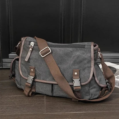 Korean Style Canvas Men's Shoulder Casual Messenger Large Capacity Student Crossbody Bag Fashion Male Briefcase
