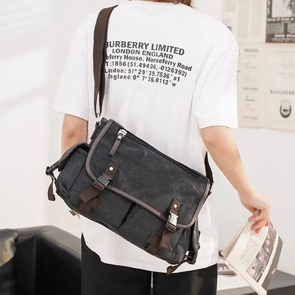Korean Style Canvas Men's Shoulder Casual Messenger Large Capacity Student Crossbody Bag Fashion Male Briefcase