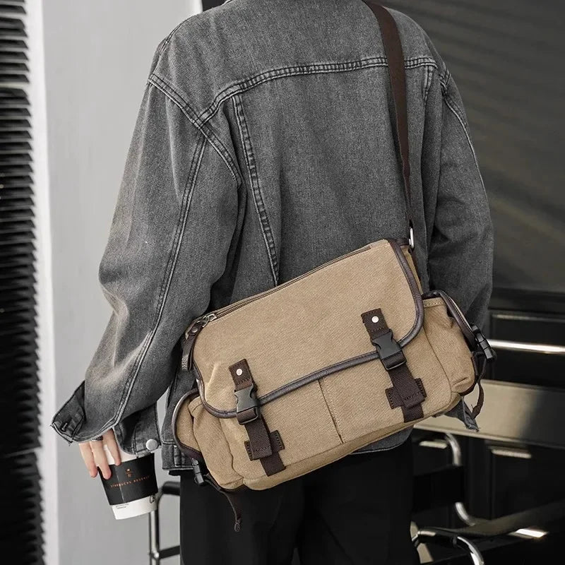 Korean Style Canvas Men's Shoulder Casual Messenger Large Capacity Student Crossbody Bag Fashion Male Briefcase