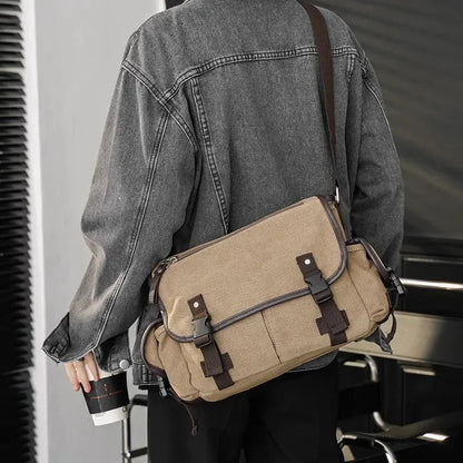 Korean Style Canvas Men's Shoulder Casual Messenger Large Capacity Student Crossbody Bag Fashion Male Briefcase