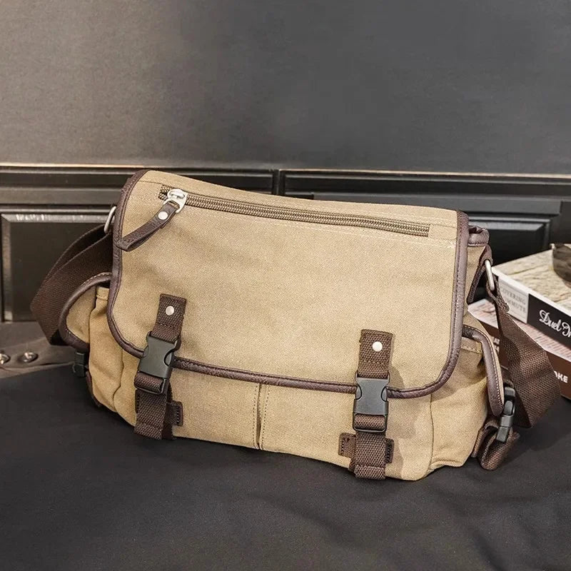 Korean Style Canvas Men's Shoulder Casual Messenger Large Capacity Student Crossbody Bag Fashion Male Briefcase
