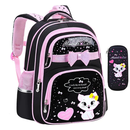Korean Style Girls Backpacks Primary School Bag Kids Satchels PU Leather Cute Cat Orthopaedic Waterproof Backpack Child Knapsack