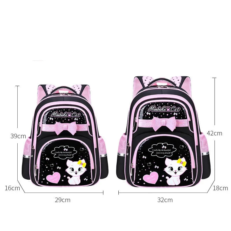 Korean Style Girls Backpacks Primary School Bag Kids Satchels PU Leather Cute Cat Orthopaedic Waterproof Backpack Child Knapsack