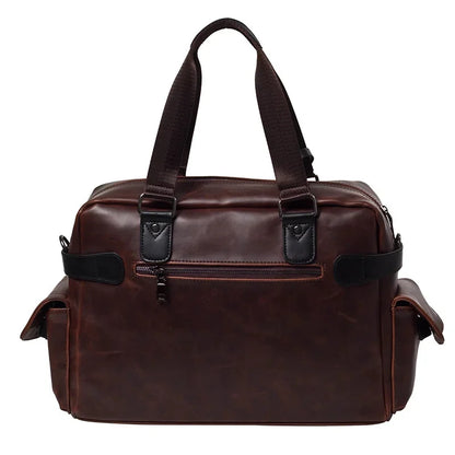 Korean Style Retro Men's Documents Handbag Large Capacity Computer Laptop Male PU Leather Briefcase Daily Shoulder Bag